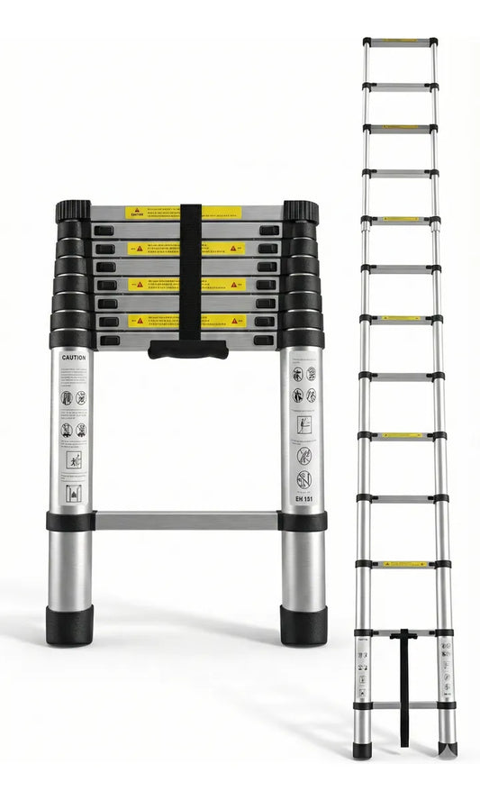 Escalera Aluminio Telescopica 13 Peldaños Metalicas 3.8mts Plateado