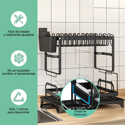 Secador De Platos Escurridor De Loza Acero Cocina 2 Niveles
