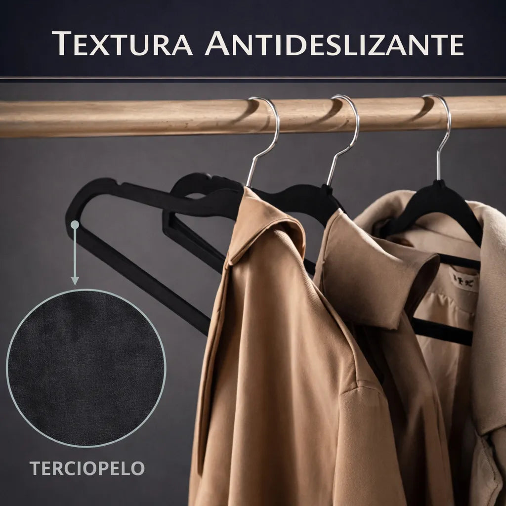 Set 50 Gancho Ropa Eoland Colgadores Terciopelo Negro Antideslizante Organizador Clóset