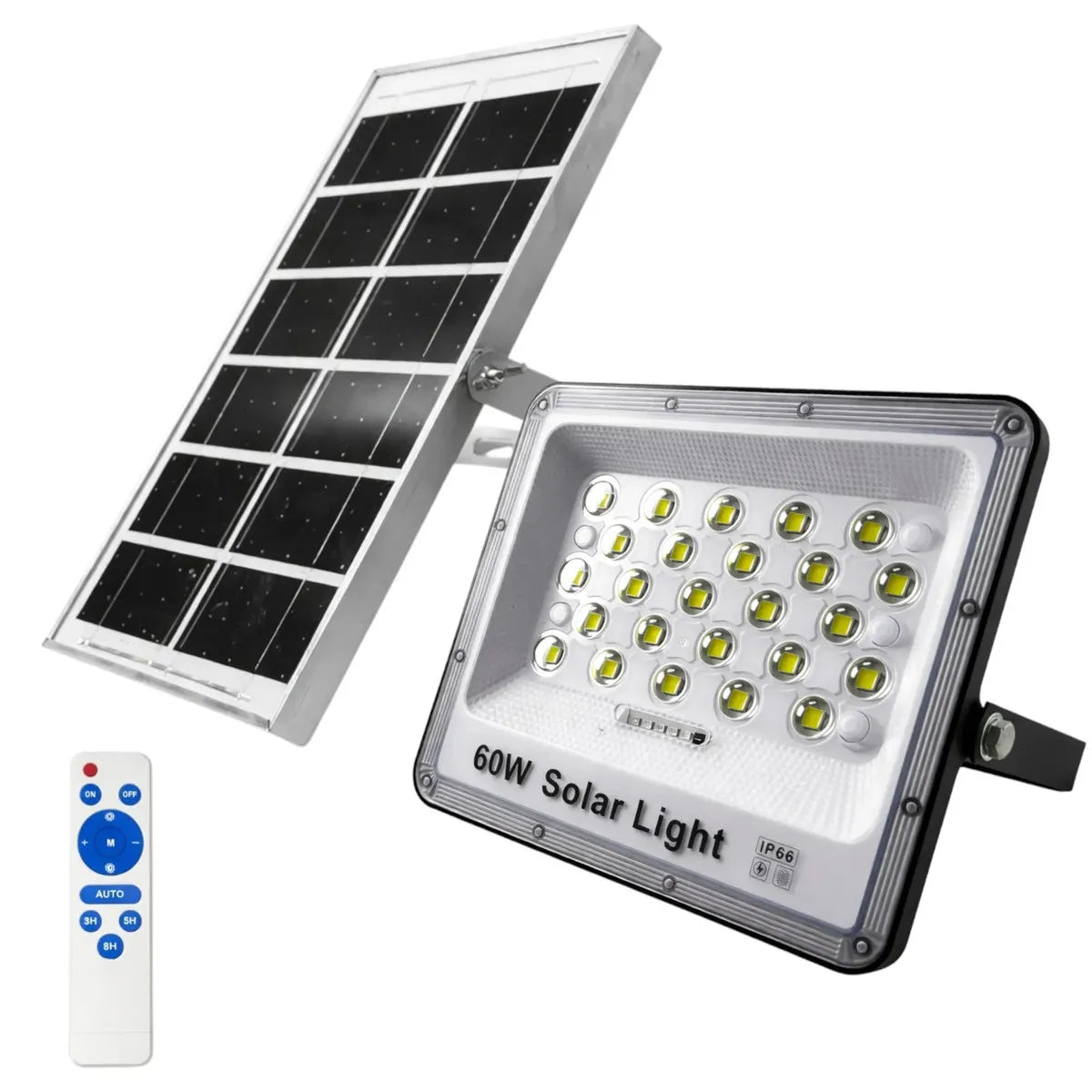 Foco Reflector Solar 60 Watts Led Sensor Movimiento Exterior Negro Blanco Frío