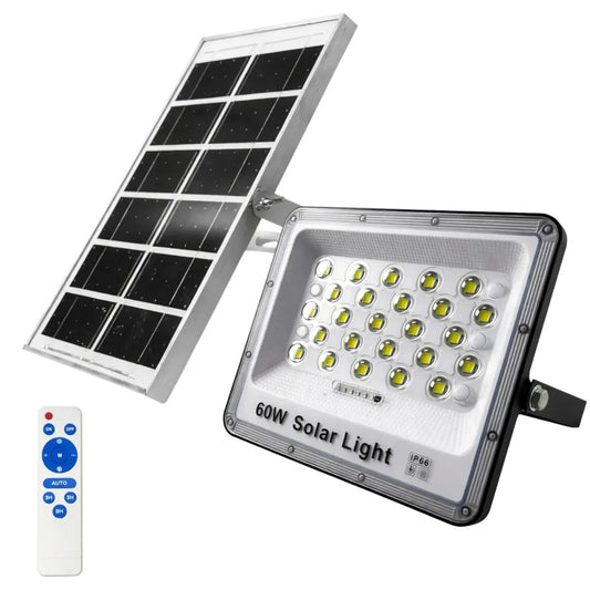 Foco Reflector Solar 60 Watts Led Sensor Movimiento Exterior Negro Blanco Frío