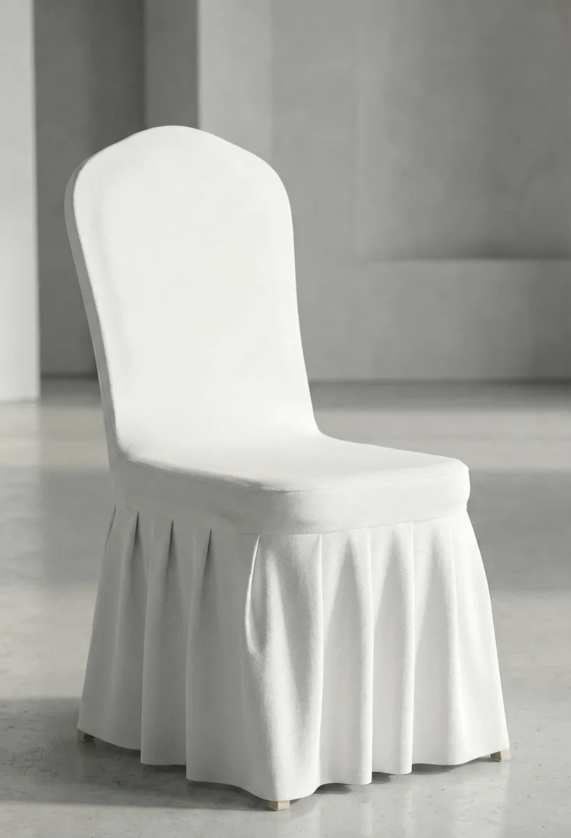Set x10 Fundas De Silla Con Faldón Para Evento Elasticadas Blanco