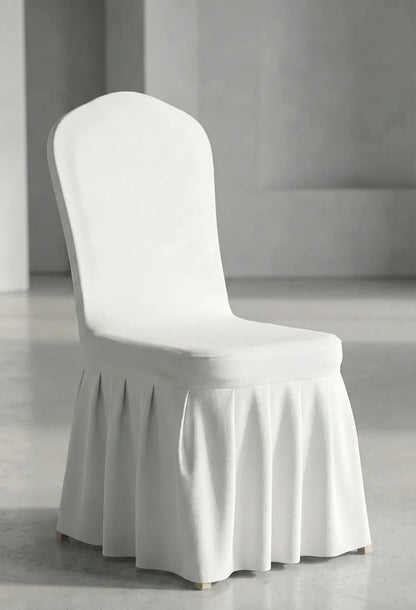 Set x10 Fundas De Silla Con Faldón Para Evento Elasticadas Blanco