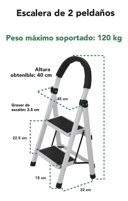 Escalera De 2 Peldaños Tijera Plegable Escala Antideslizante