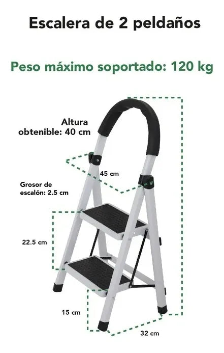 Escalera Tijera Plegable 2 Peldaños Multifuncional Tubular
