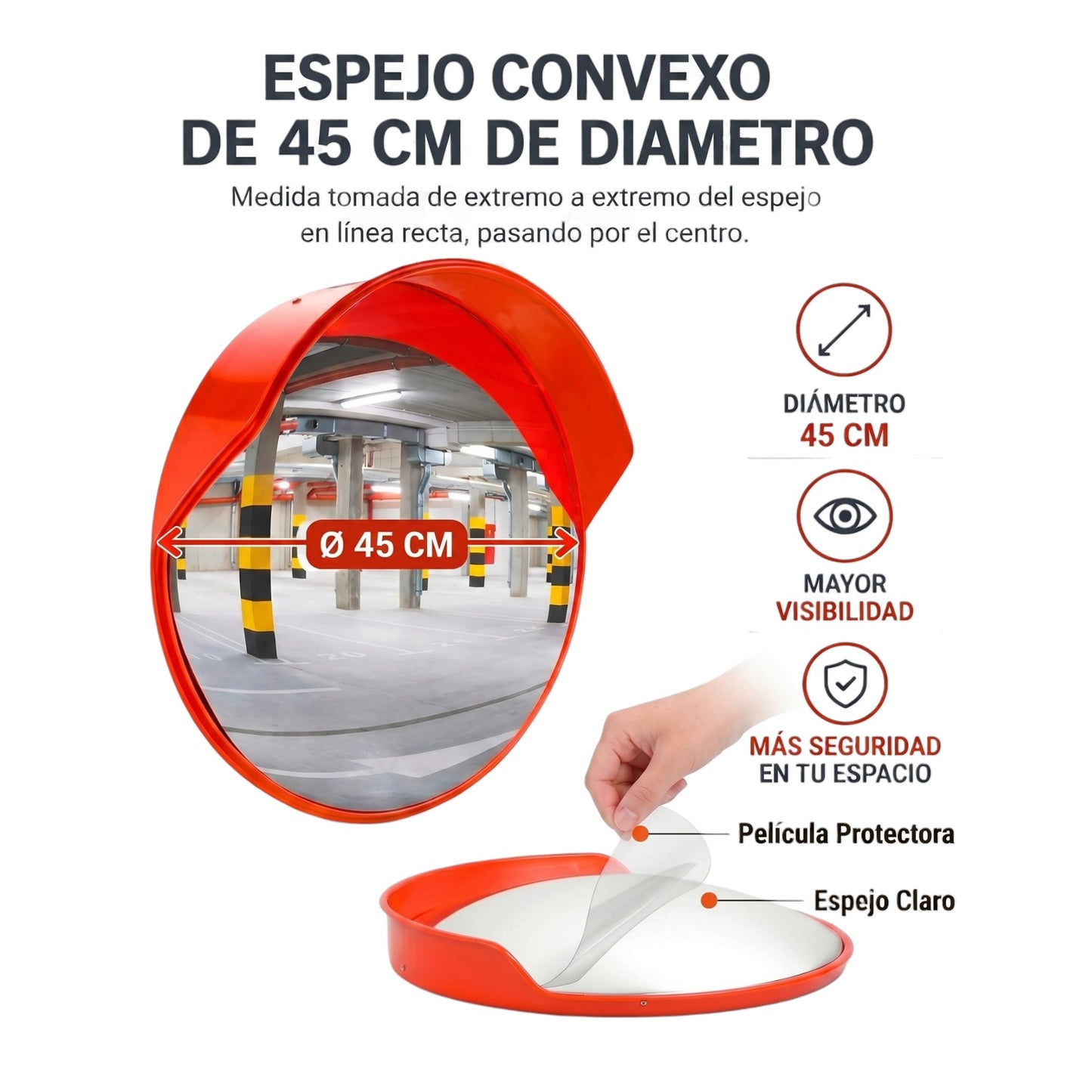 Espejo Convexo 45cm Panorámico Seguridad Exterior Interior