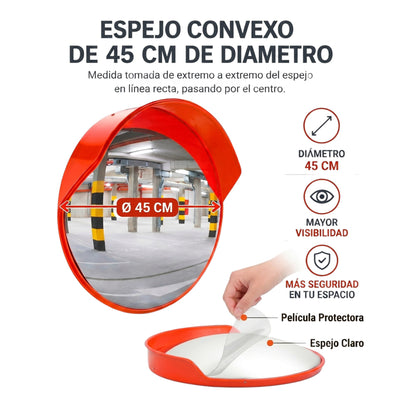 Espejo Convexo 45cm Panorámico Seguridad Exterior Interior