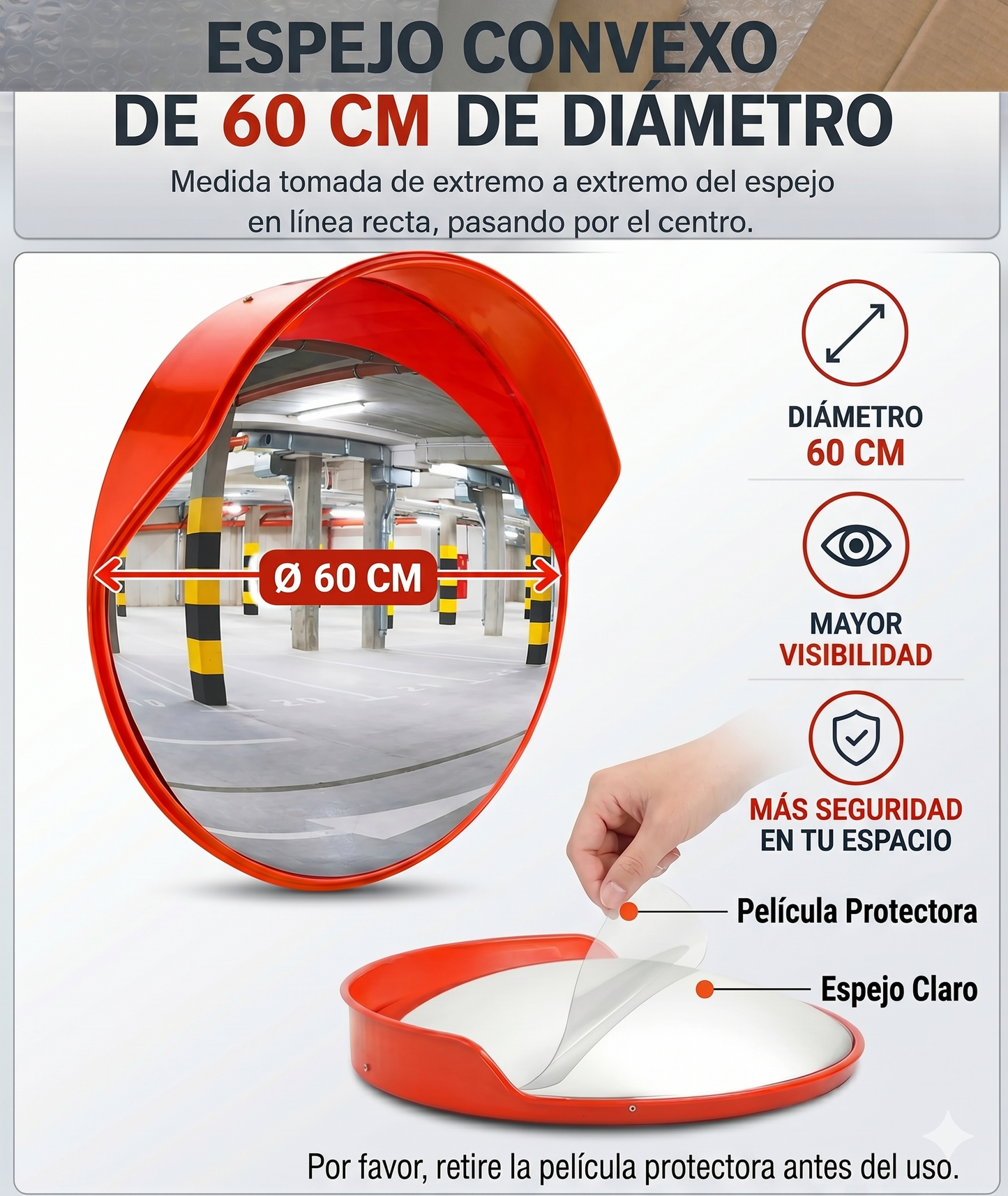 Espejo Convexo 60cm Panorámico Seguridad Exterior Interior